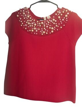 Anthropology Embellished Pink Top - Classic Pearl Neckline